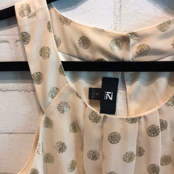Iz Byer Tops - Cream Sleeveless Top with Gold Polka Dots